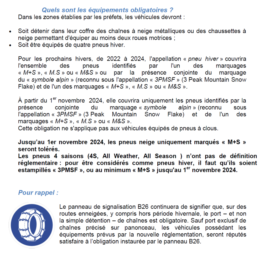 Informations aux consommateurs : La réglementation sur les pneus hiver obligatoires en France à partir du 1er novembre 2022- CTRC de Bourgogne