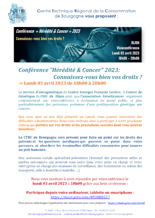 Conférence Hérédité et cancer 03 avril informations