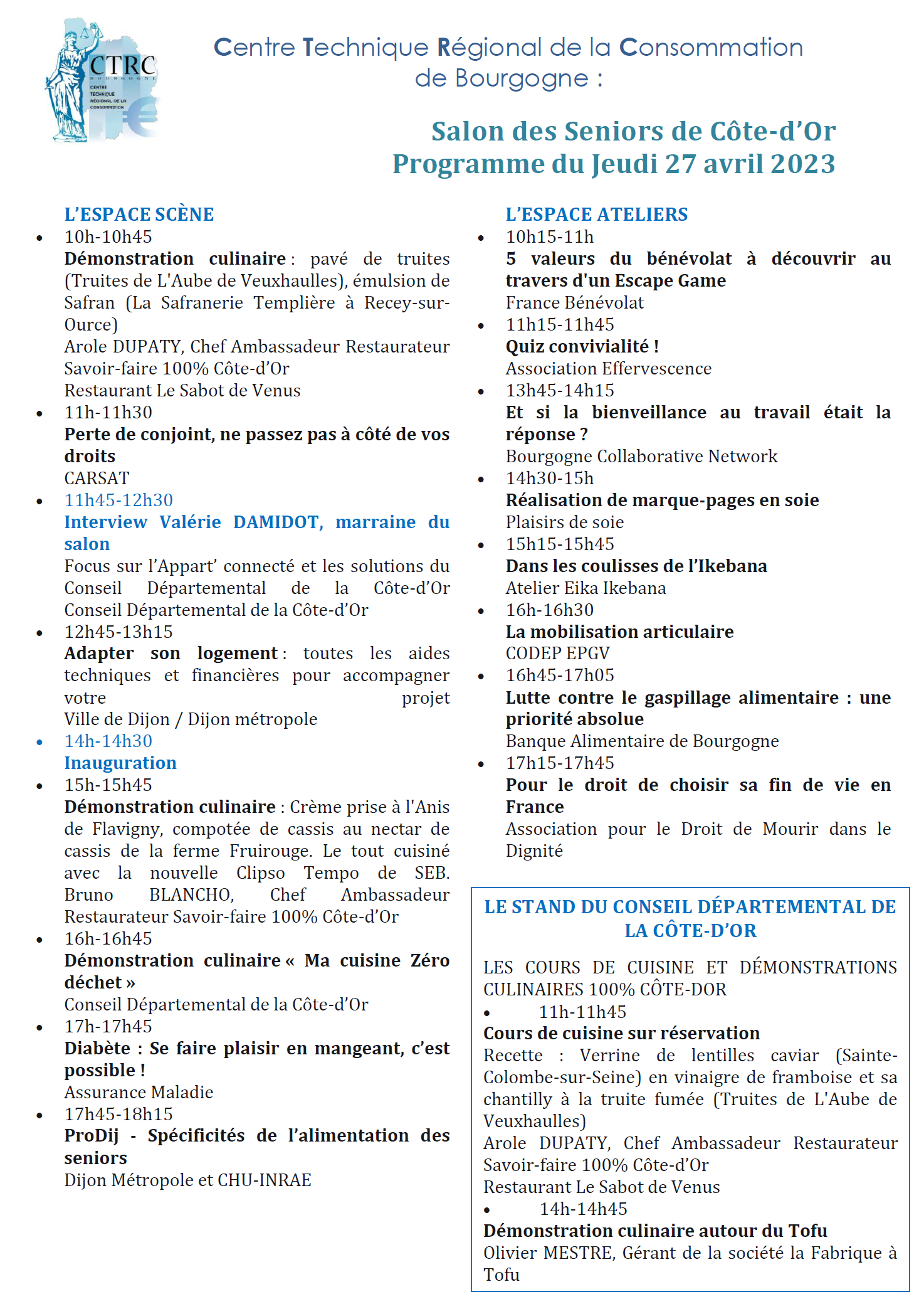 Programme 27 avril 2023 - Salon des Seniors - CTRC de Bourgogne