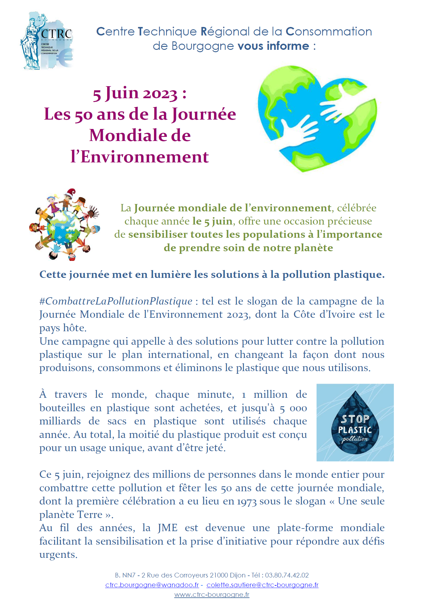 Journée Mondiale de l'Environnement le 5 juin 2023 - Informations CTRC de Bourgogne P1