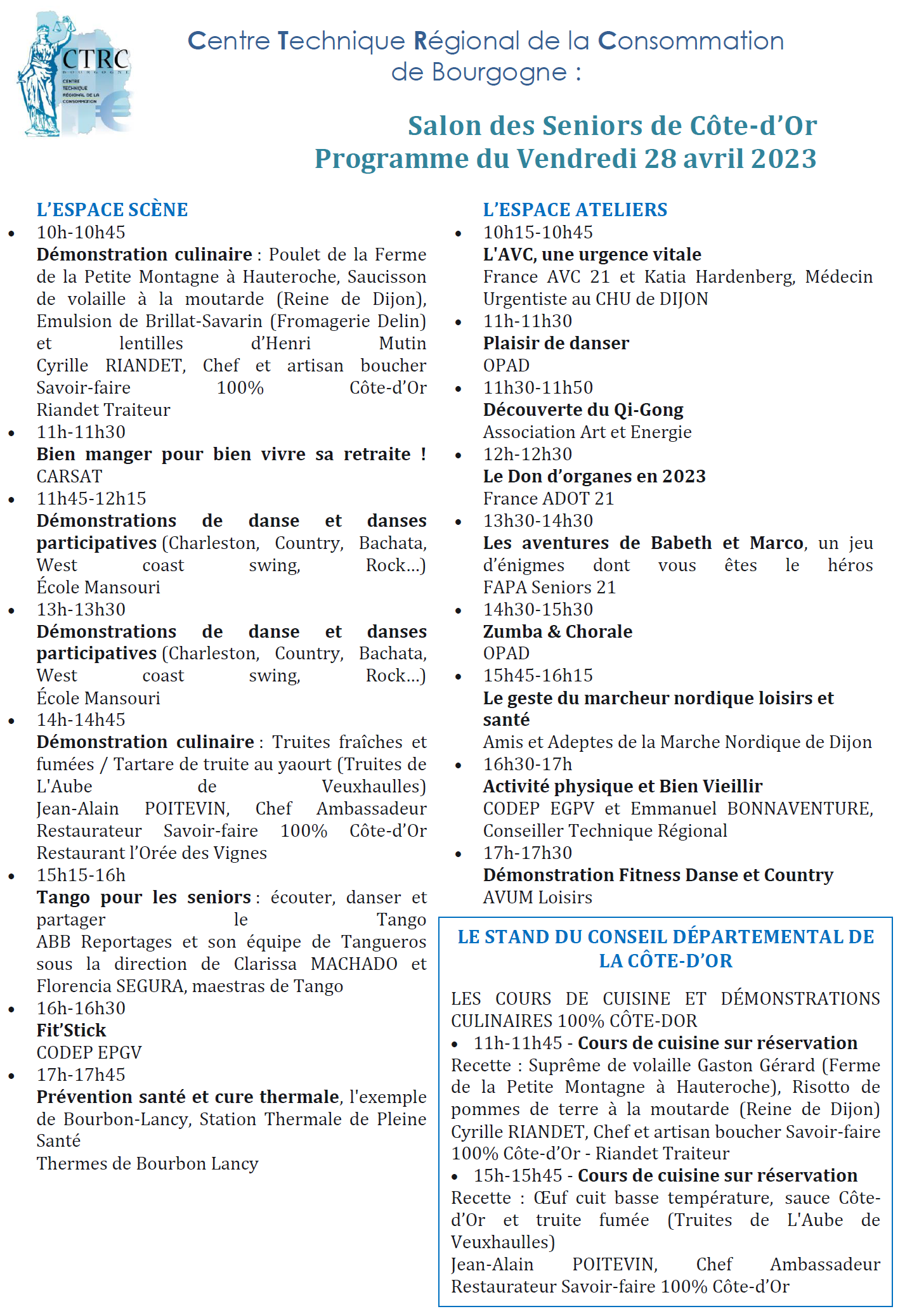 Programme 28 avril 2023 - Salon des Seniors - CTRC de Bourgogne